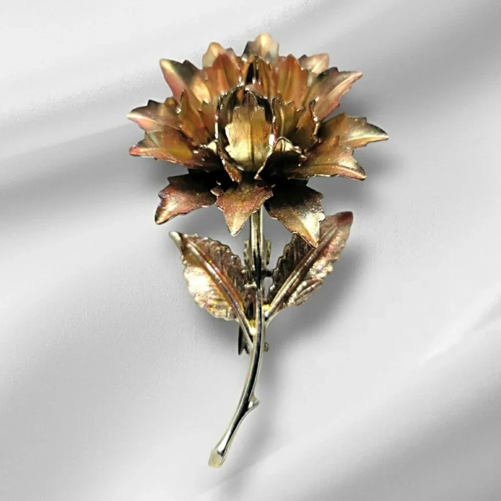 Vintage Gold and Copper Toned Metal Floral Brooch
